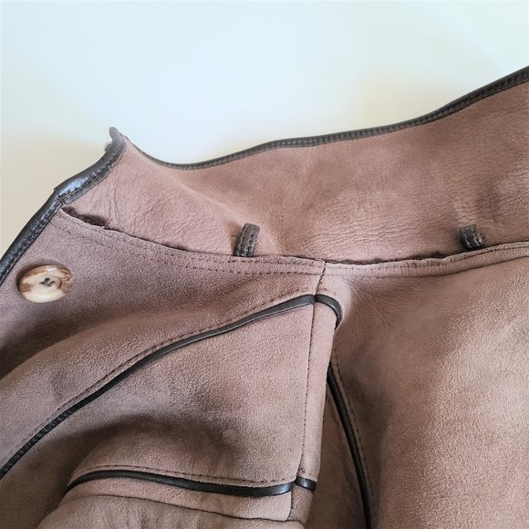 Real shearling/sheepskin Leather Attic Vintage long coat with leather details. - Picture 9 of 15